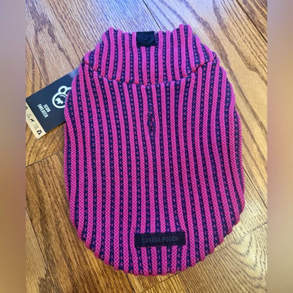 NWT Canada Pooch Pink and Navy Striped Dog Sweater size 10